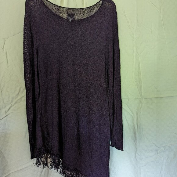 Chicos Purple Tunic Asymmetric Fringe Hem, Size 3 (L or 16) - Picture 1 of 4